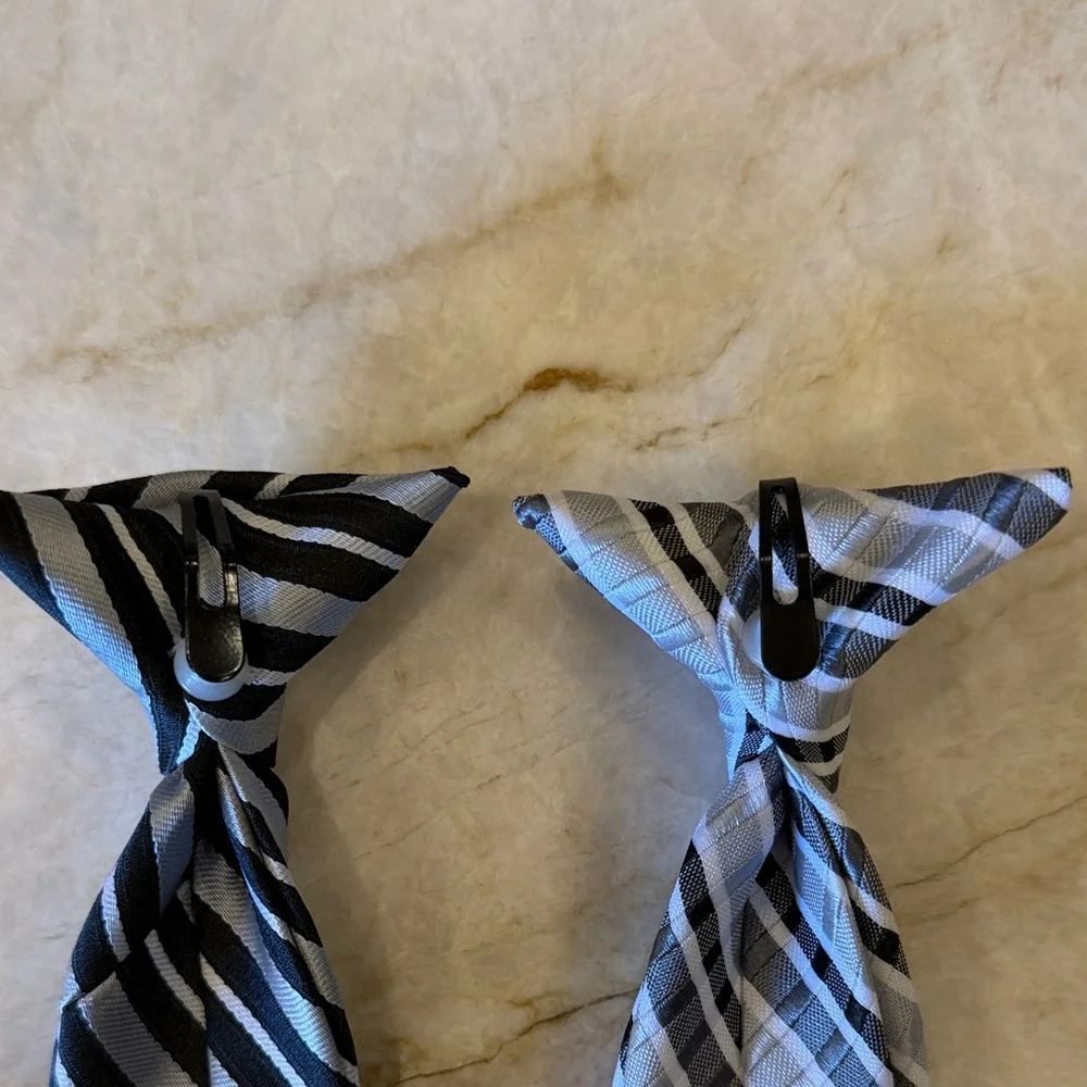 Striped Black, Gray & White Boy’s Clip On Ties
